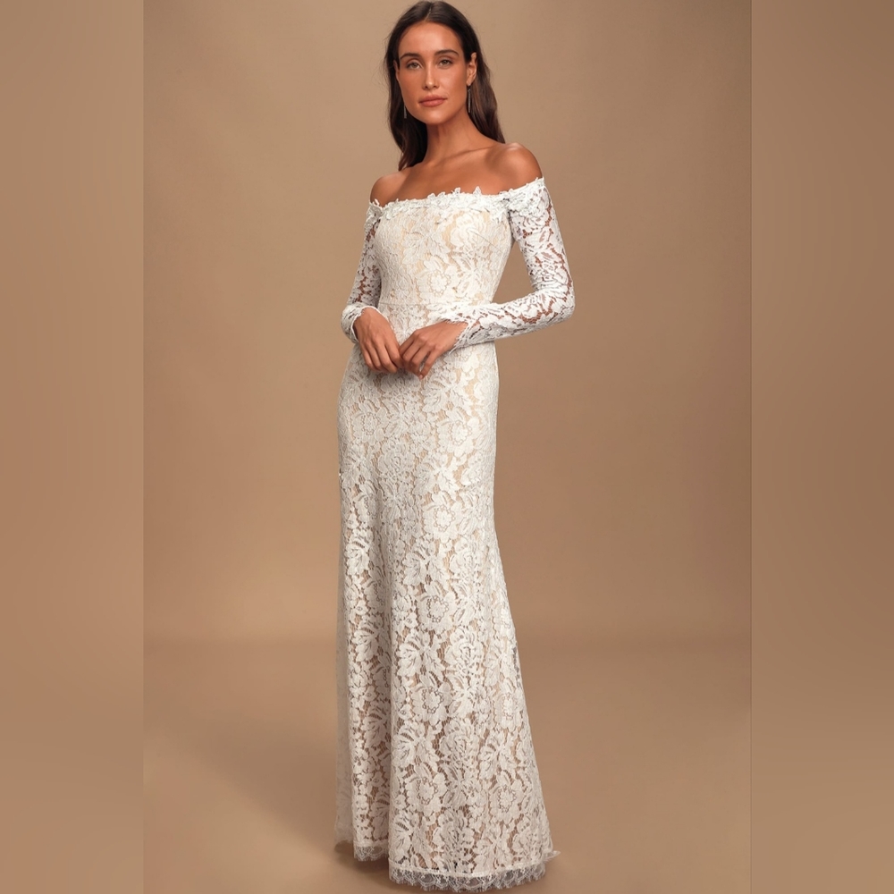 LULU'S white lace wedding dress NWT
